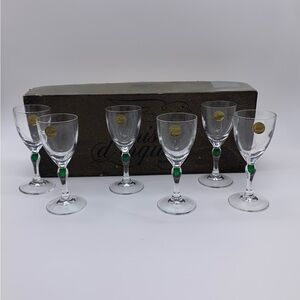 Set Of 6 Cristal d’ Argues France Venice Emerald Teardrop Crystal Sherry Glasses